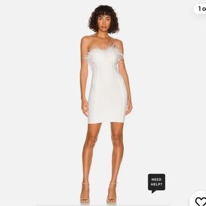super down White Strapless Dress with Feather Detail